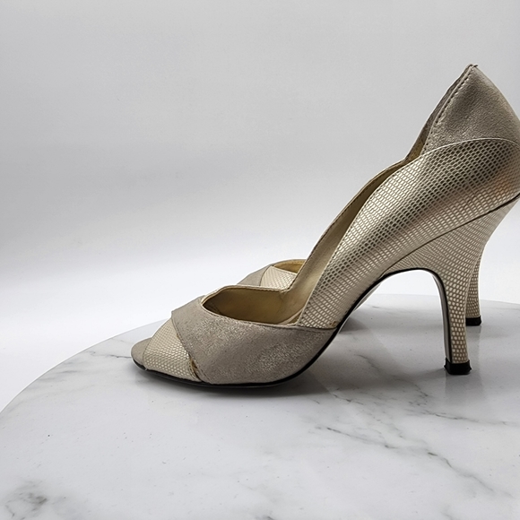Aus 7 Anne Klein Gold Metallic Leather Open Toe Heels - Picture 8 of 16